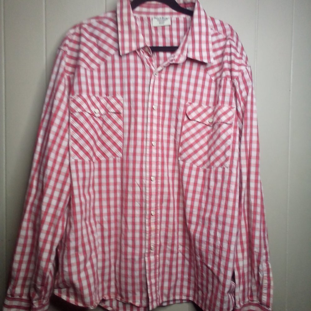 Steve & Barry's Snap Front Shirt XXXL Long Sleeve Plaid Red Blue White